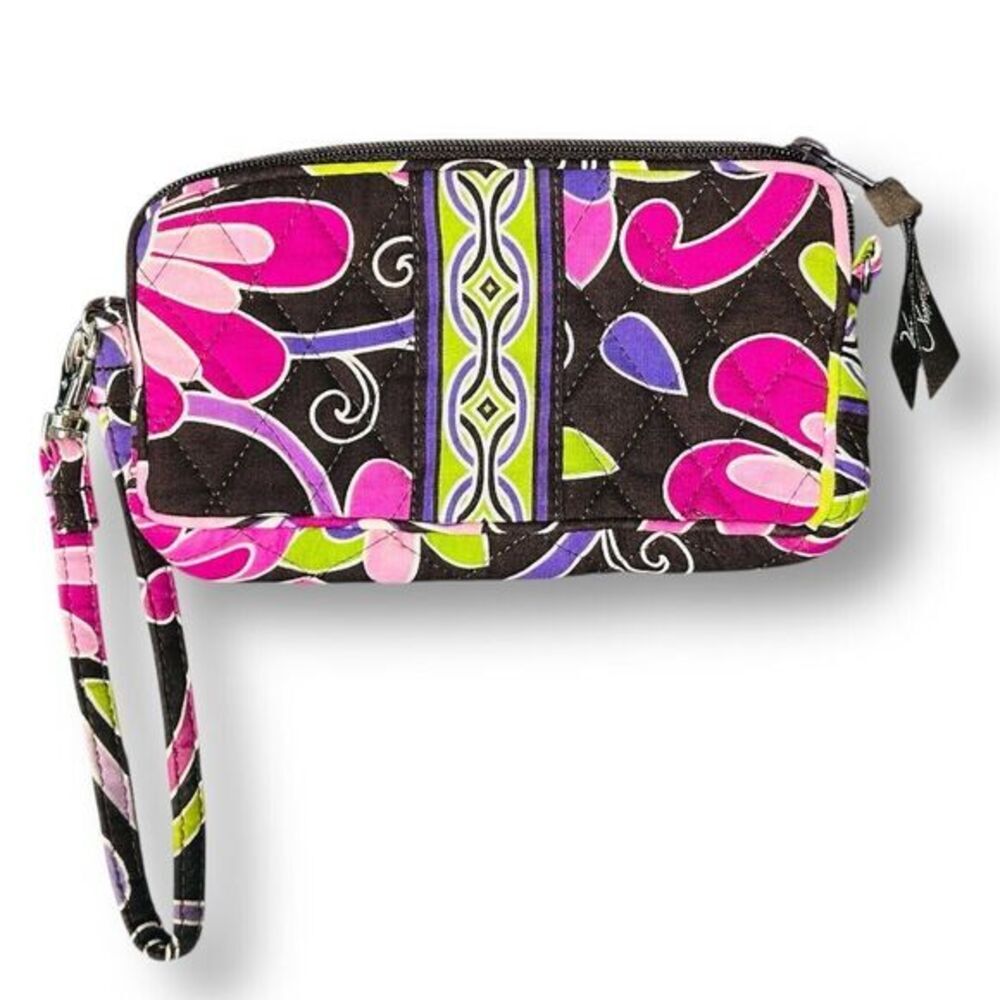 Vera Bradley‎ Wristlet Zip Wallet Pink Green Floral Quilted Cotton Organizer Bag